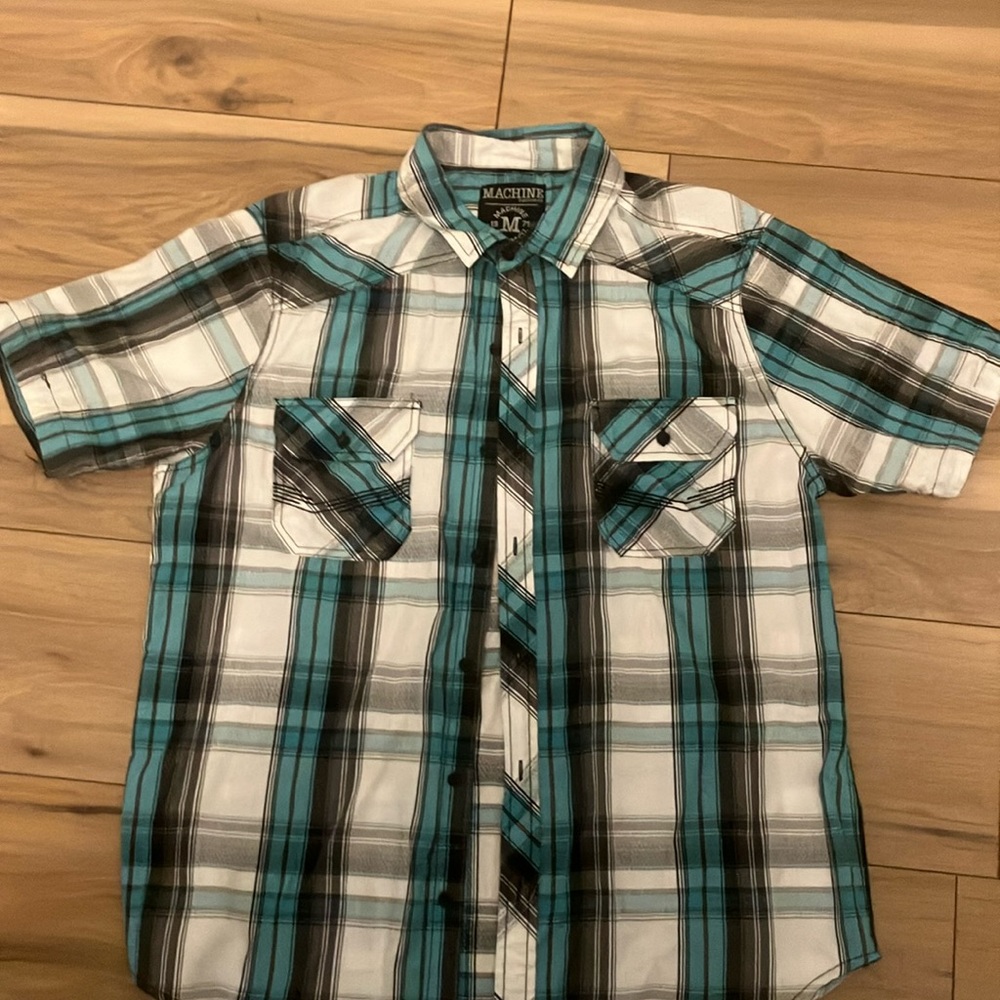 Machine Blue and White Casual Button Down Shirt